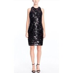 Nanette Lepore Roulette Black Sequin Dress Womens 8 Criss Cross Back Party Event